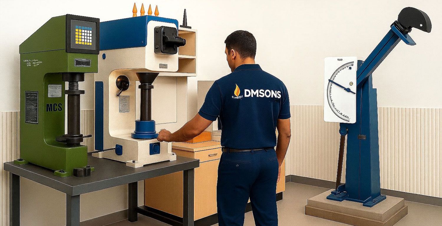 Technician at a hardness testing machine in the laboratory