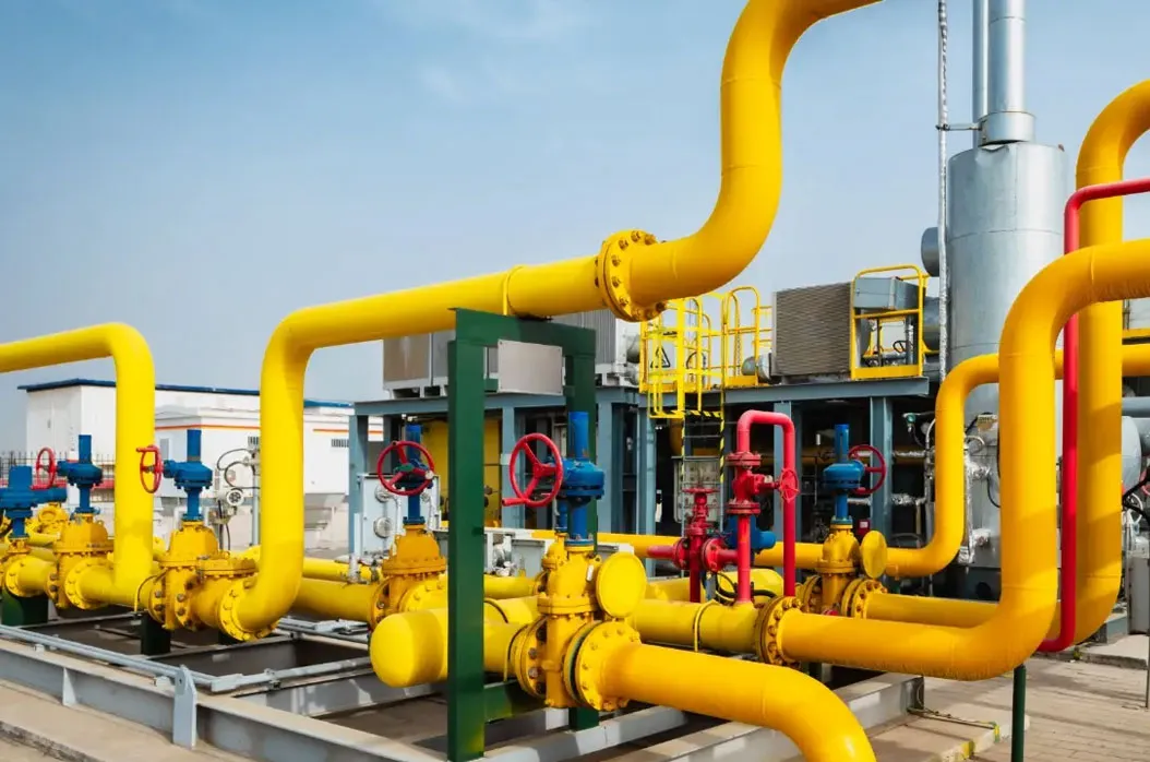 Yellow industrial pipelines and valves